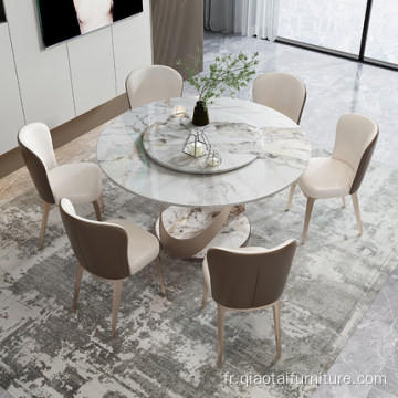 Table de salle à manger en marbre en acier inoxydable brossé or rose